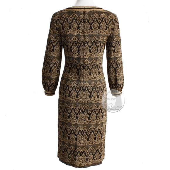Vintage Dress Knit Bobette Imports France Black Gold Lurex Tricot Long Sleeve 10 - Picture 8 of 9